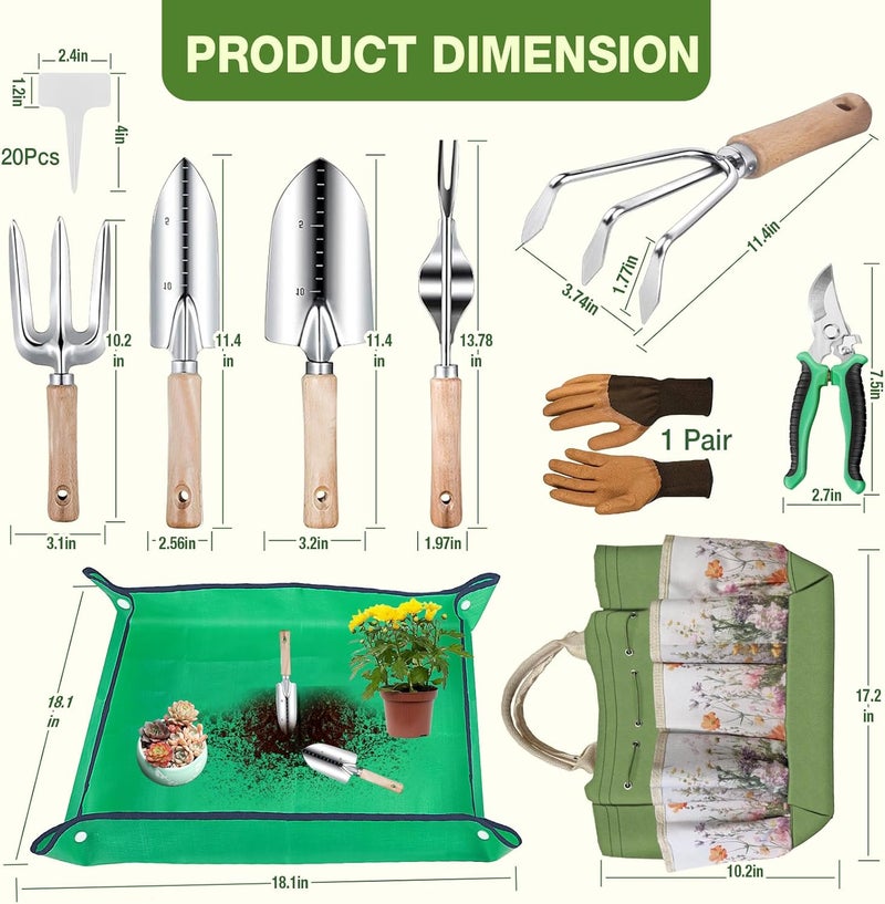 Drametic+ Gardening Tools Set for Women 29Pcs Heavy Duty Garden Hand Tools Set with Floral Tote Bag Rust-Proof Garden Tool Kit Supplies Gardening Esssential Gifts for Women Men - Image 2